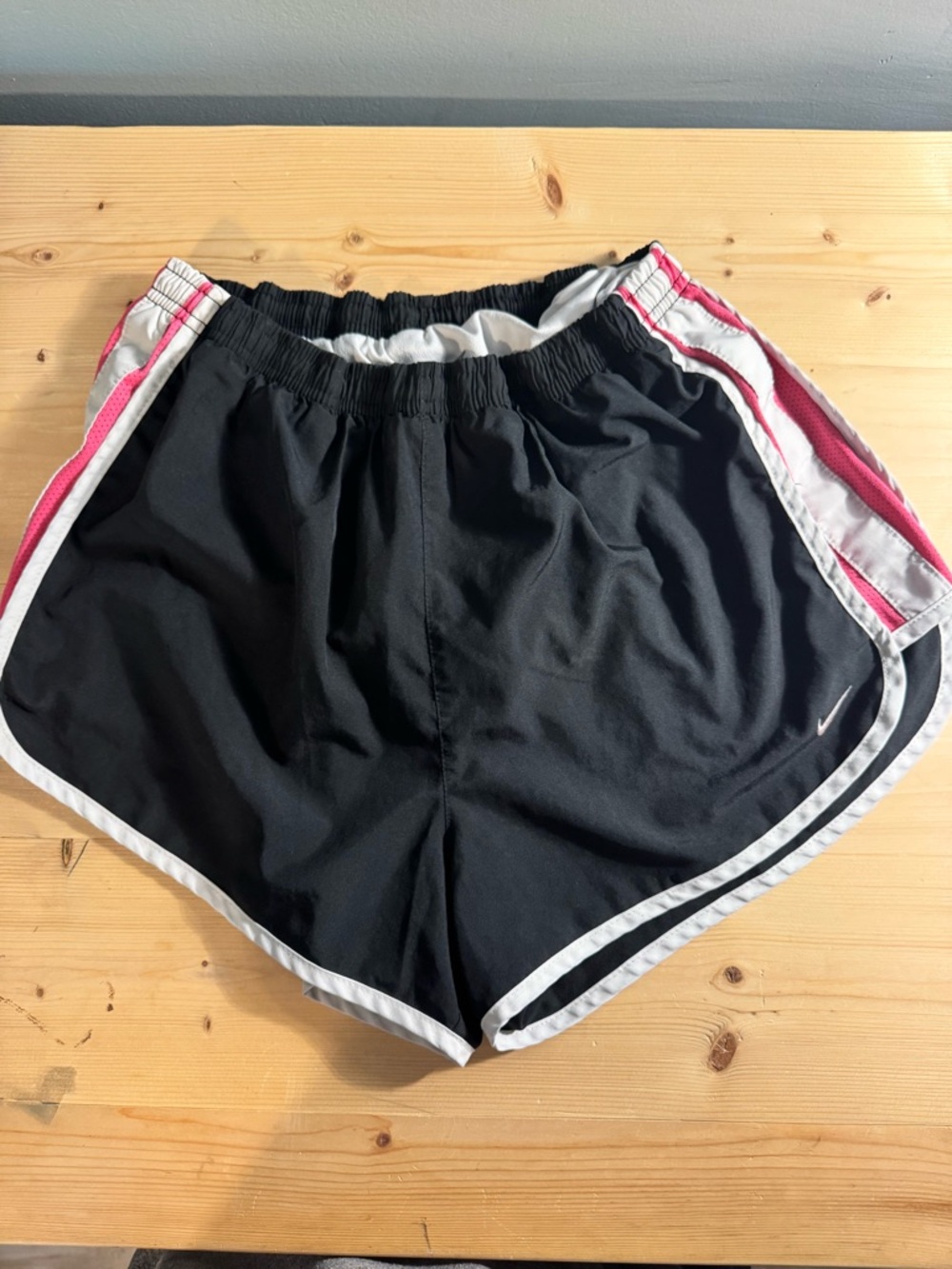 Nike Women's Black Athletic Shorts with Pink and White Trim